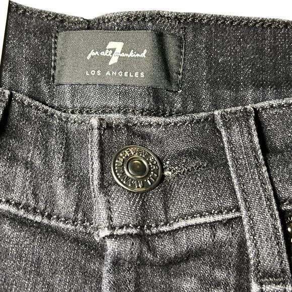 NWT 7‎ For All Mankind Black Distressed Denim Monroe Raw Cut Off Shorts Size 23 - Picture 3 of 8